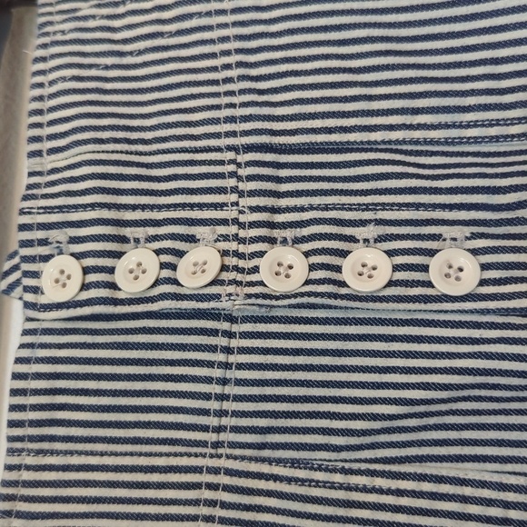 Gap Striped High Waisted Button Fly Slim Pant Blue White 4 Nautica summer preppy - Picture 6 of 8
